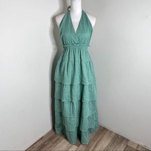 Fiestar Ruffle Tiered Halter Backless Maxi Dress Size M